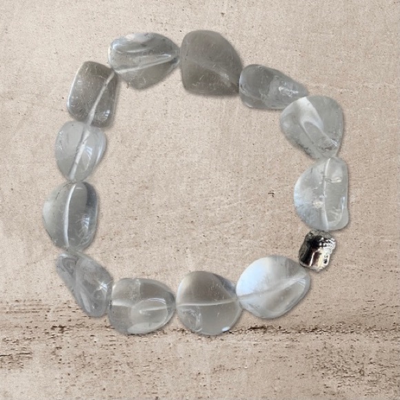 Clear Quartz Stone Buddha Head Bead Bracelet - Picture 3 of 6